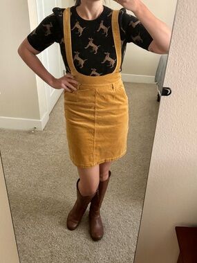ModCloth Mustard Corduroy Suspender Mini Skirt